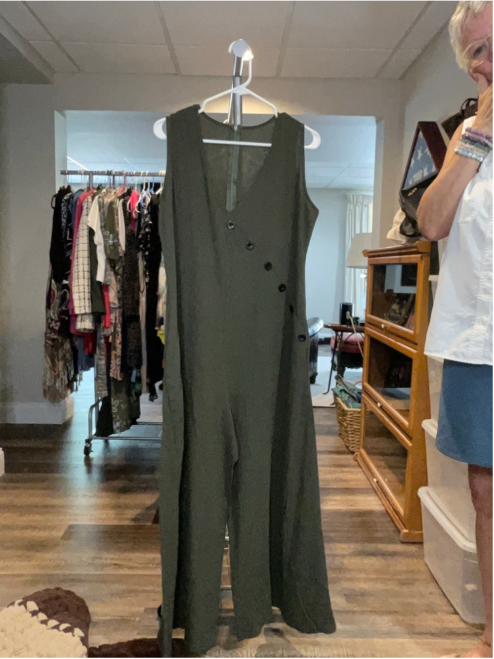 Women's Unbranded Olive Green Jumpsuit L with Black Buttons